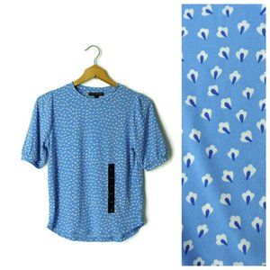 Banana Republic XXS cute blue floral print high neck top blouse